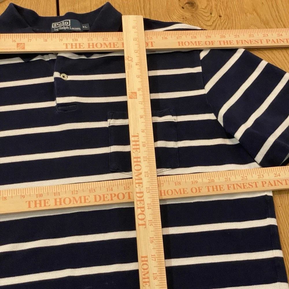 Vintage Polo Ralph Lauren Blue White Striped Collard Shirt Mens XL‎ Pocket Polo